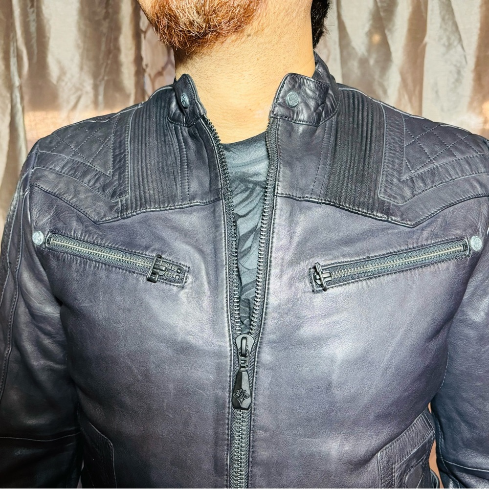 Affliction leather jacket LIMITED EDITION BLACK SZ S - Picture 6 of 11